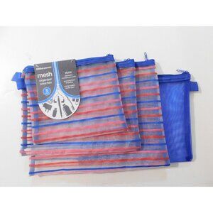4 Pack Mesh Organizer Pouches Zippers Red White Blue Striped Office Depot
